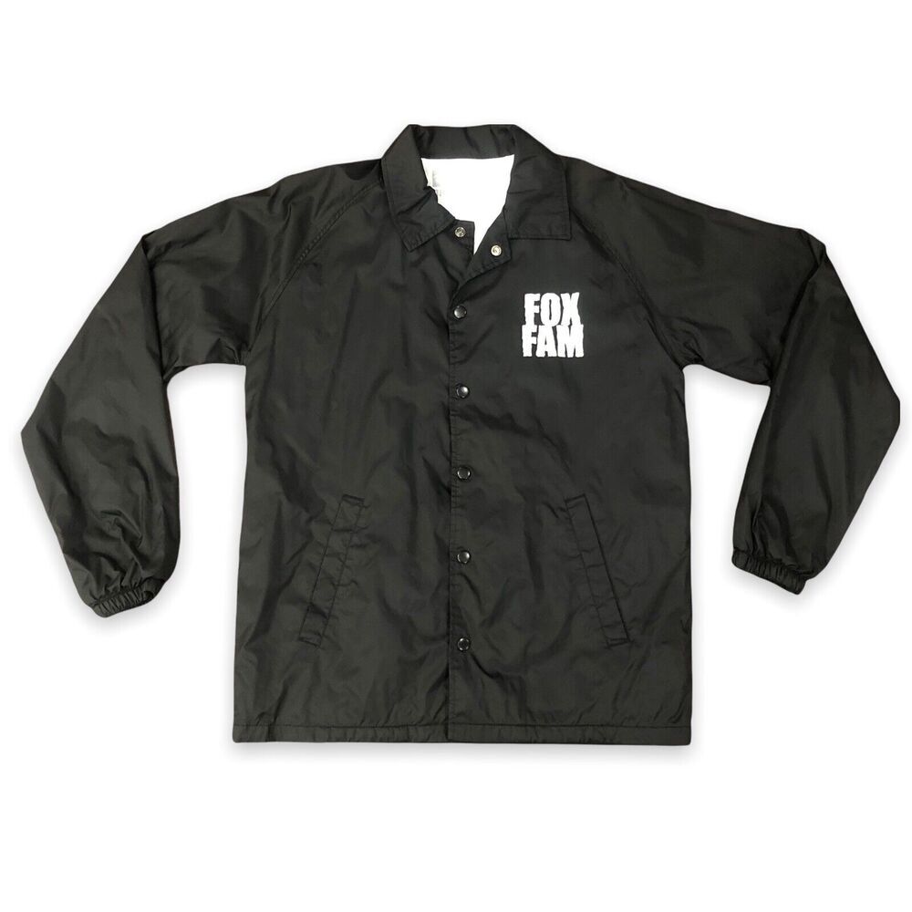 Fox Fam Size Small Black Nylon Snap Front Jacket Windbreaker